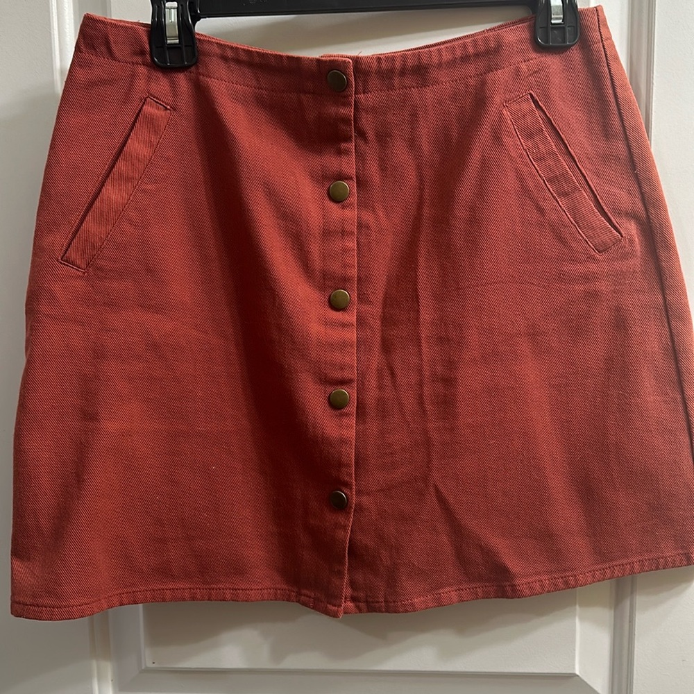 Miami Rust Chino Mini Skirt with Snap Front